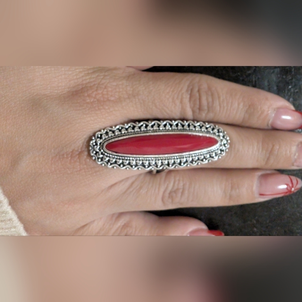 Western Chic Faux Red and Silver Women's Ring - Picture 10 of 11